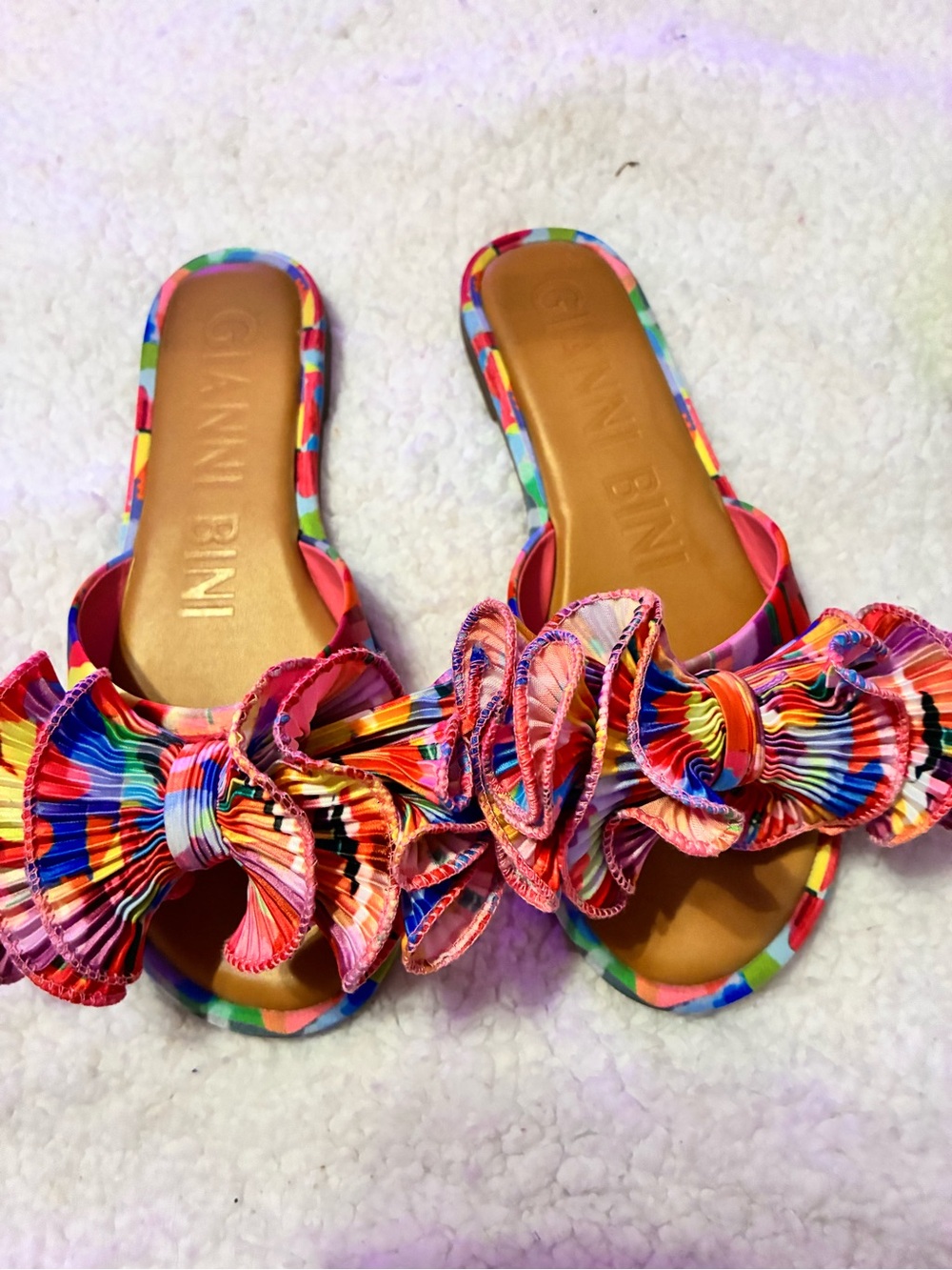 Gianni Bini Rainbow Ruffle Slide Mules - Pink Accents